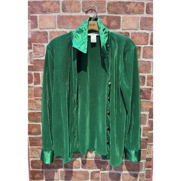 Sugar & Rose Button Down Blouse Womens Size S Solid Green Long Slv Collared - Picture 3 of 8